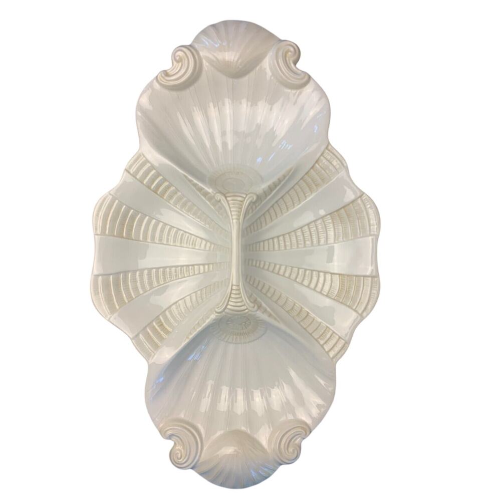LENOX Butlers Pantry 4-Part Relish Dish White 18”x11” Serving Platter Shell VGUC - Picture 1 of 8